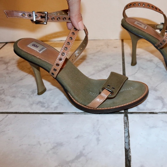 Bakers Shoes - Bakers Army Olive Green Brown Strap Heels